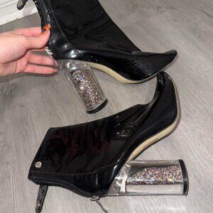 Public Desire Black Patent Glitter Sparkle Leather Heels
